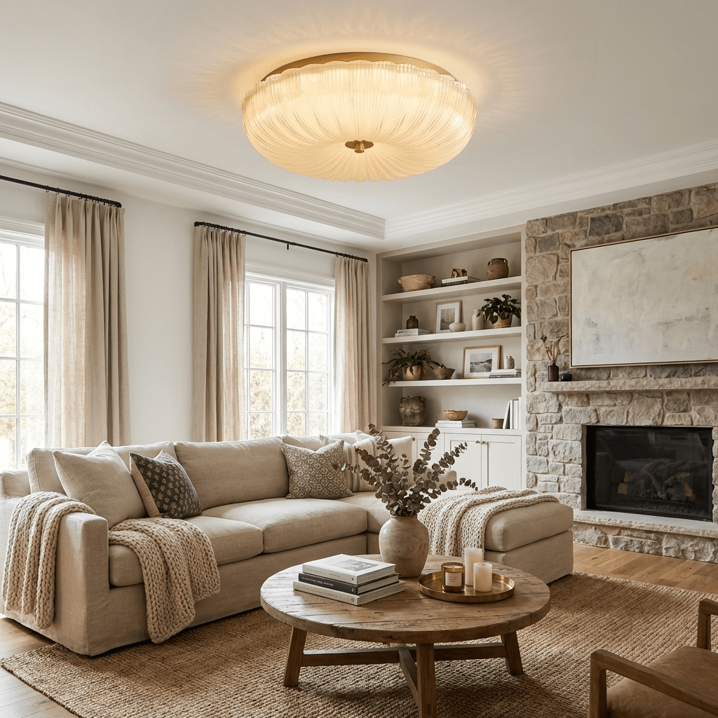 Ripple Glass Ceiling Light – Modern Flush Mount LED Fixture in Gold