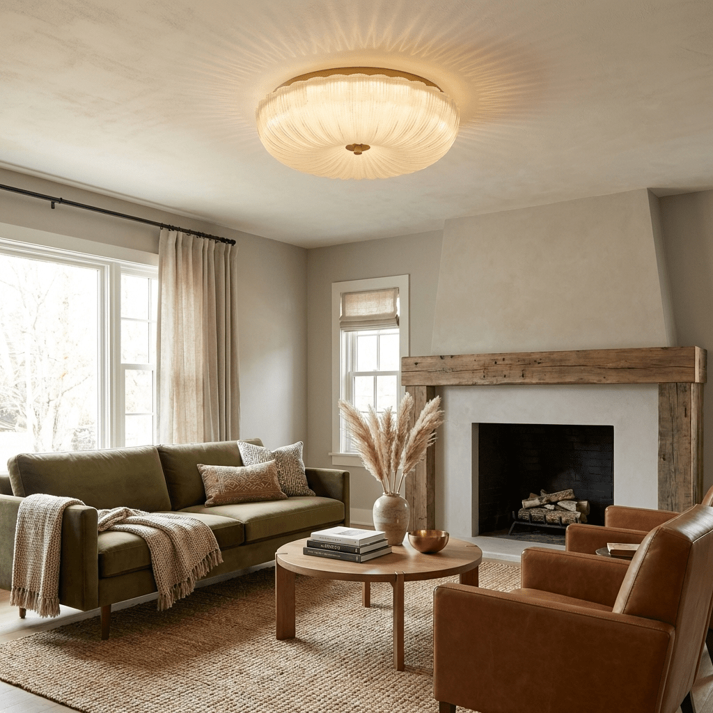Ripple Glass Ceiling Light – Modern Flush Mount LED Fixture in Gold