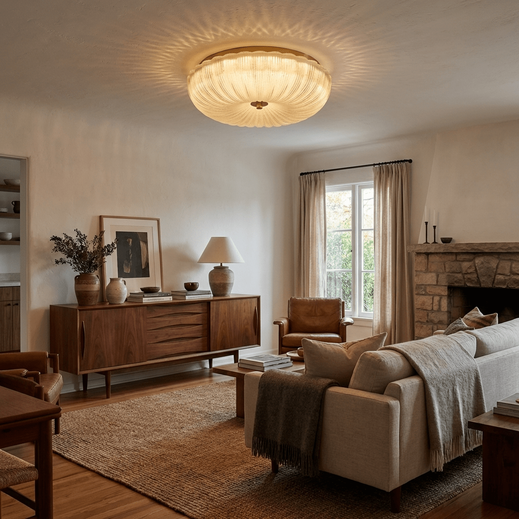 Ripple Glass Ceiling Light – Modern Flush Mount LED Fixture in Gold