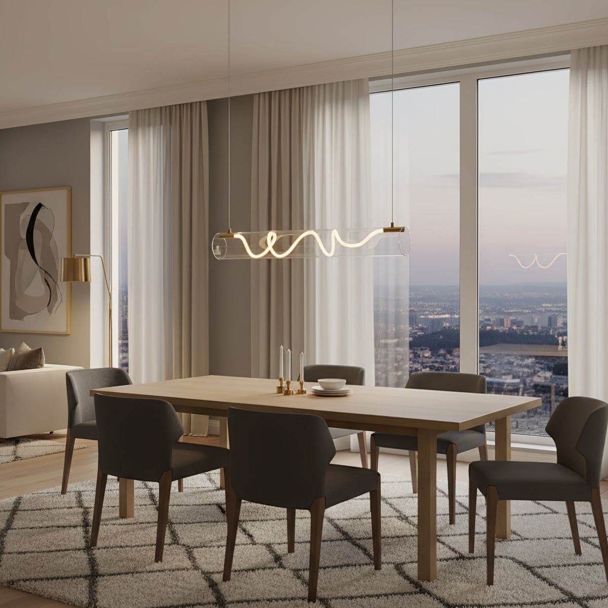 Ripple Linear LED Pendant Light – Modern Minimalist Glass Chandelier for Dining & Kitchen Island