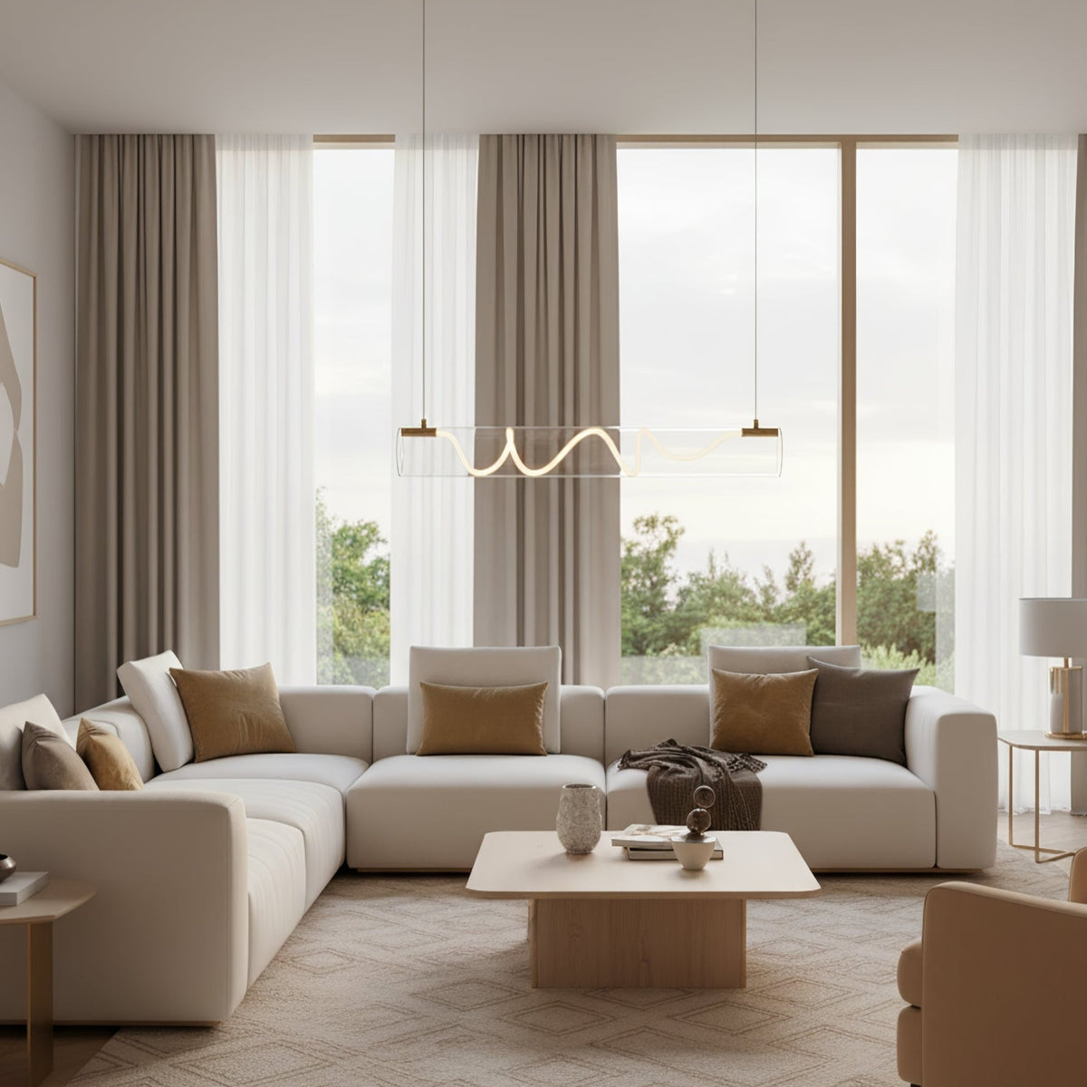 Ripple Linear LED Pendant Light – Modern Minimalist Glass Chandelier for Dining & Kitchen Island