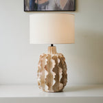 Rippled Ceramic Table Lamp with Fabric Shade for Living Room & Bedroom