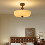 Rippling Bloom Flush Mount Ceiling Light in Opaline Glass and Walnut