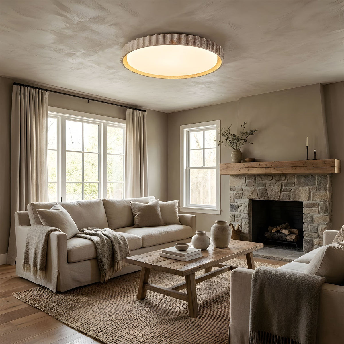 Riva Travertine LED Ceiling Light – Modern Flush Mount for Living Room & Bedroom