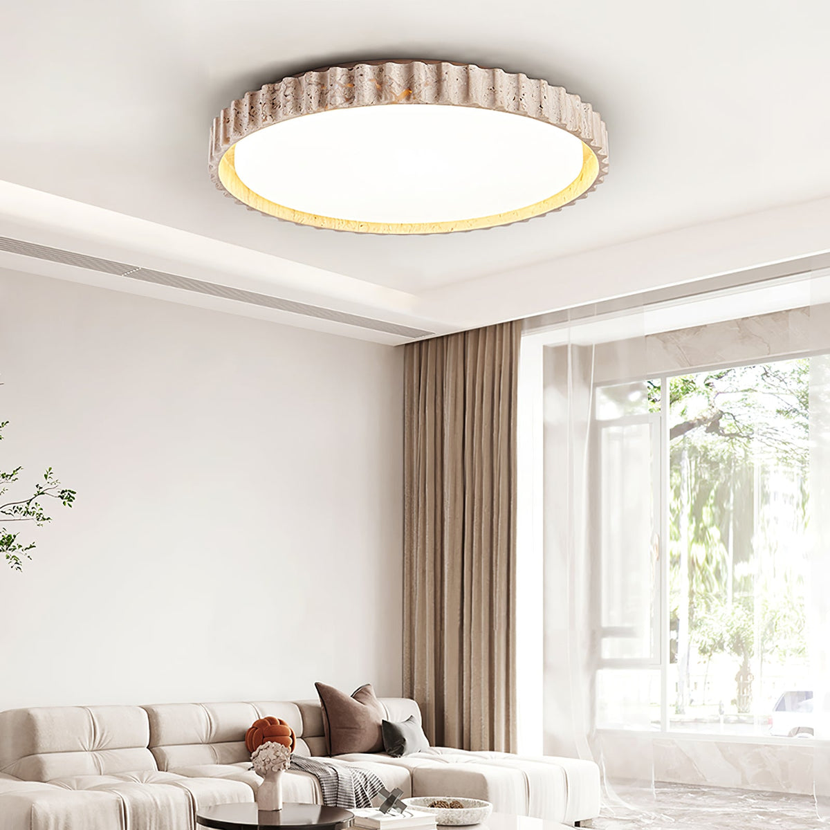 Riva Travertine LED Ceiling Light – Modern Flush Mount for Living Room & Bedroom