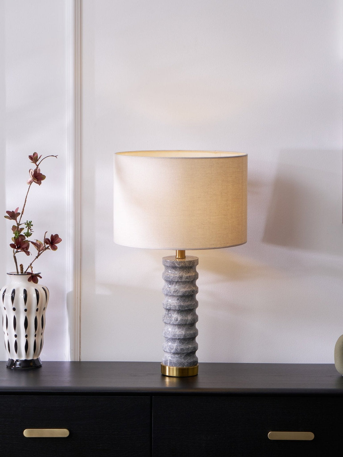 Rivara Stone Table Lamp – Sculptural Marble Base with Linen Shade