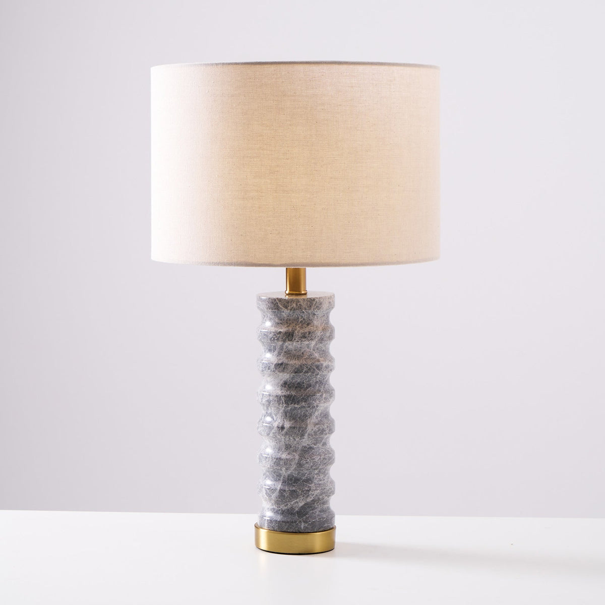 Rivara Stone Table Lamp – Sculptural Marble Base with Linen Shade
