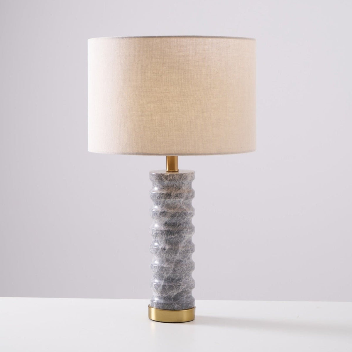 Rivara Stone Table Lamp – Sculptural Marble Base with Linen Shade