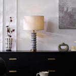 Rivara Stone Table Lamp – Sculptural Marble Base with Linen Shade