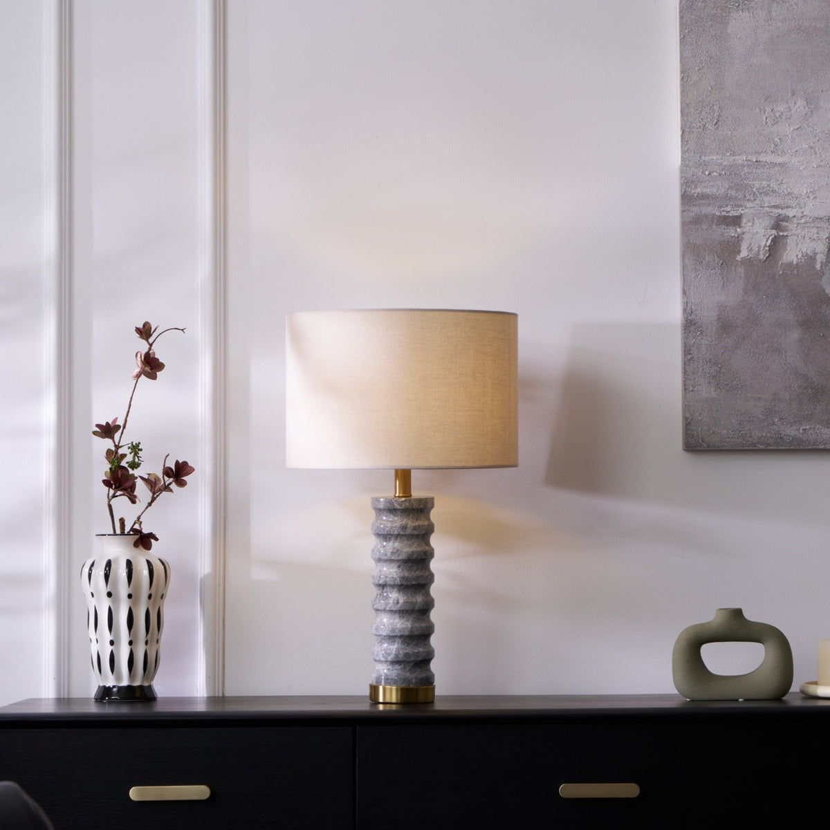 Rivara Stone Table Lamp – Sculptural Marble Base with Linen Shade