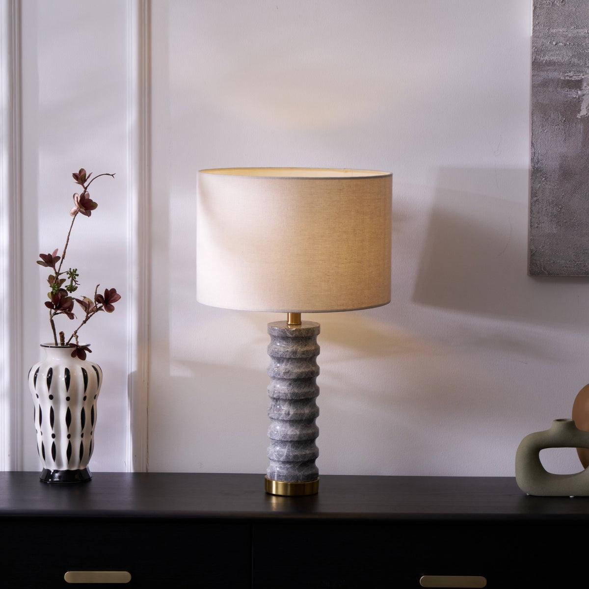 Rivara Stone Table Lamp – Sculptural Marble Base with Linen Shade