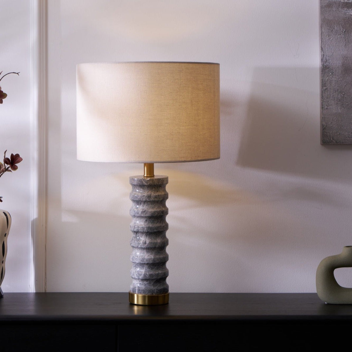 Rivara Stone Table Lamp – Sculptural Marble Base with Linen Shade