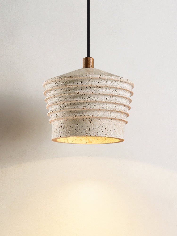 Rivaro Pendant Light in Natural Travertine with Walnut Accents