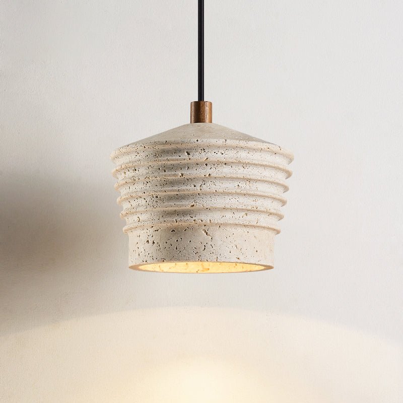 Rivaro Pendant Light in Natural Travertine with Walnut Accents