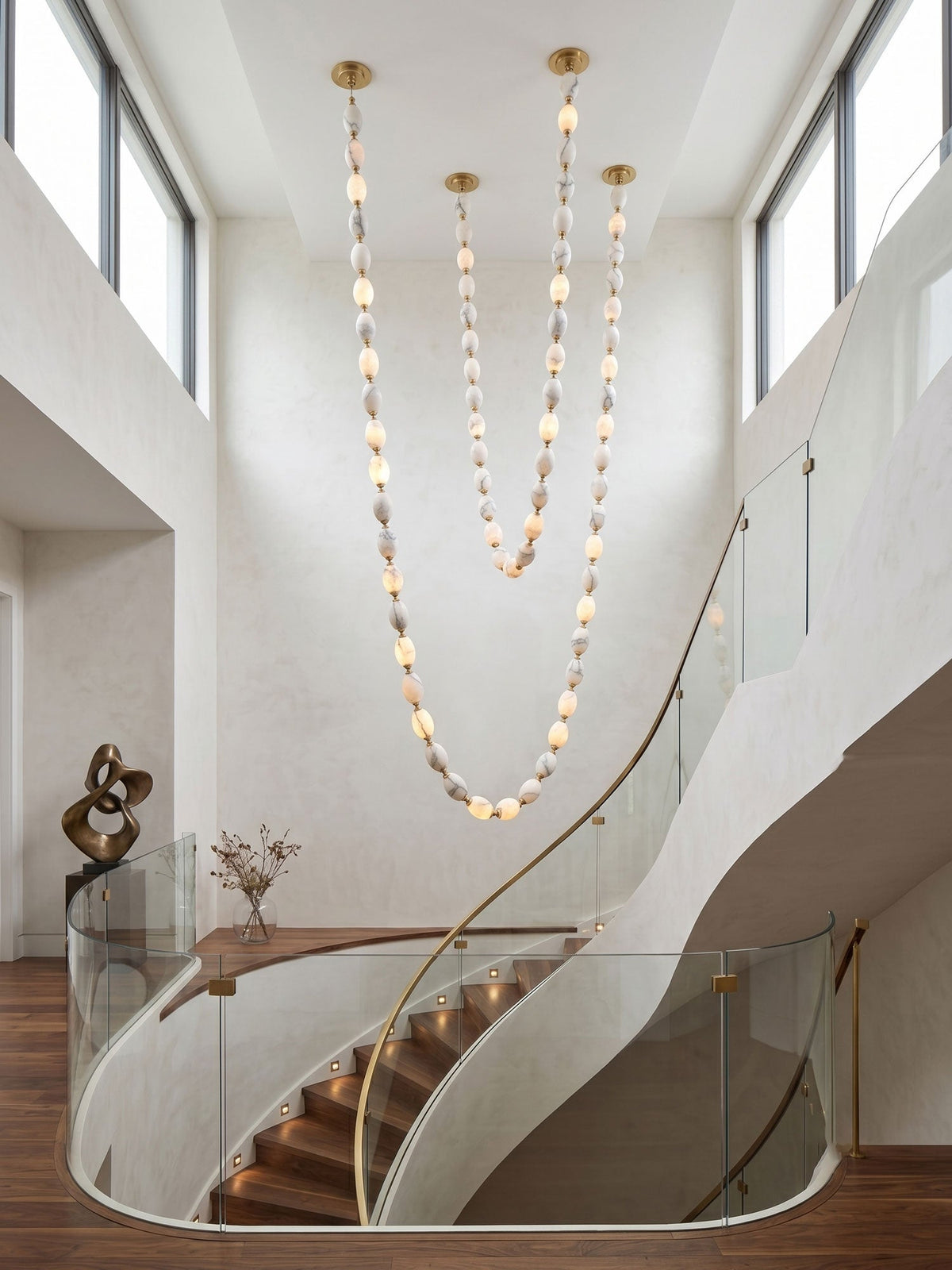 Riviere Glass Chain Chandelier – Modern Linear LED Pendant Light