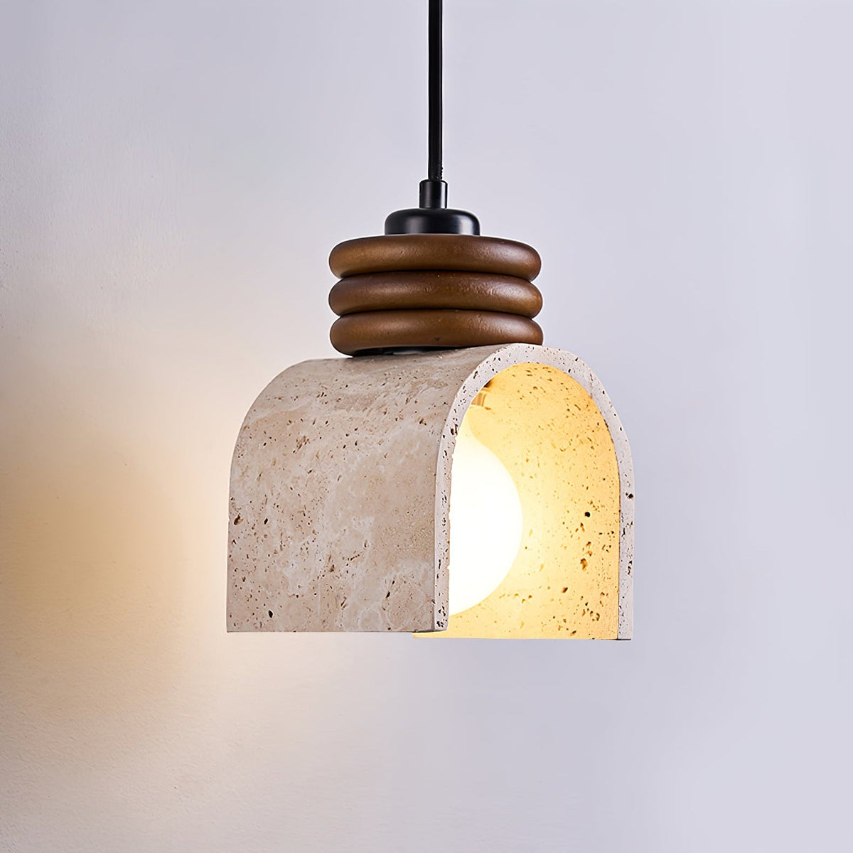 Rondara Pendant Light in Travertine and Walnut Wood