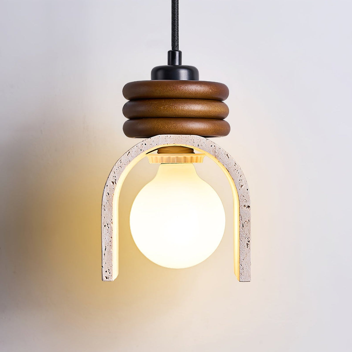 Rondara Pendant Light in Travertine and Walnut Wood