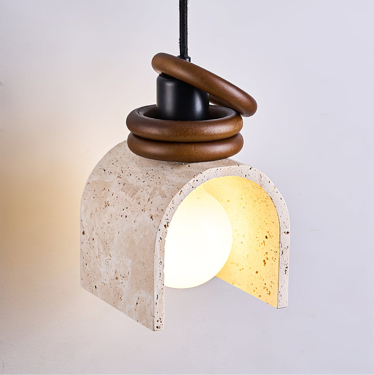 Rondara Pendant Light in Travertine and Walnut Wood