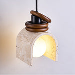 Rondara Pendant Light in Travertine and Walnut Wood