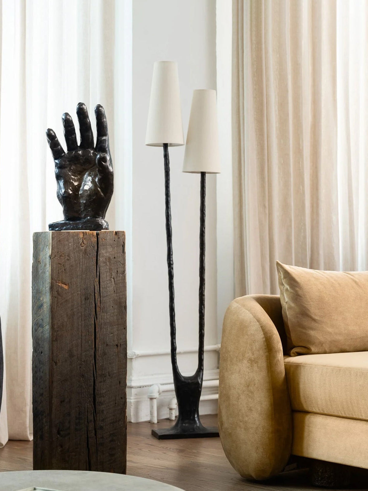 Roots Floor Lamp – Sculptural Twin-Shade Brass Floor Light