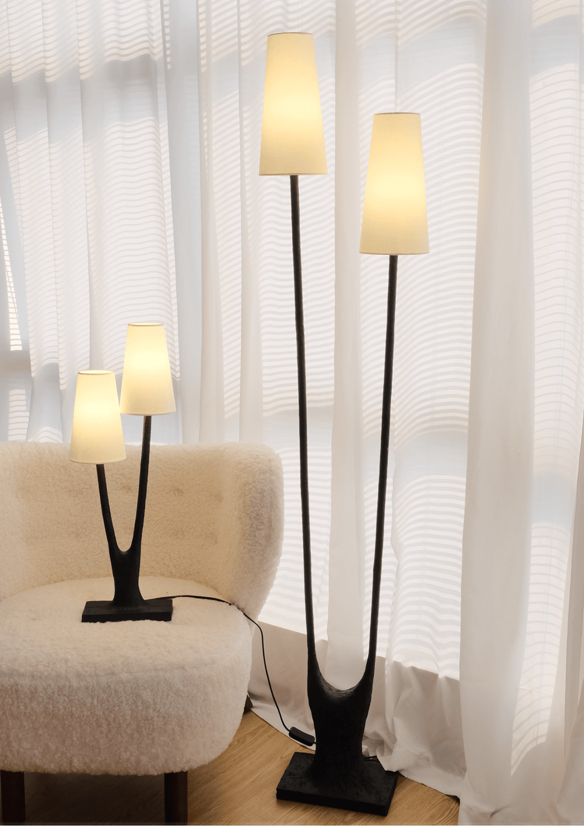 Roots Floor Lamp – Sculptural Twin-Shade Brass Floor Light