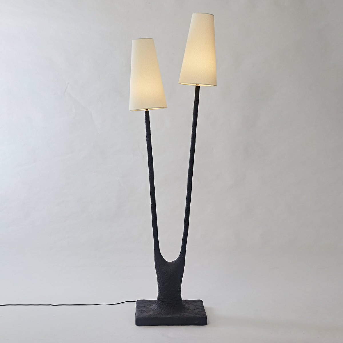 Roots Sculptural Table Lamp in Black Bronze with Fabric Shades