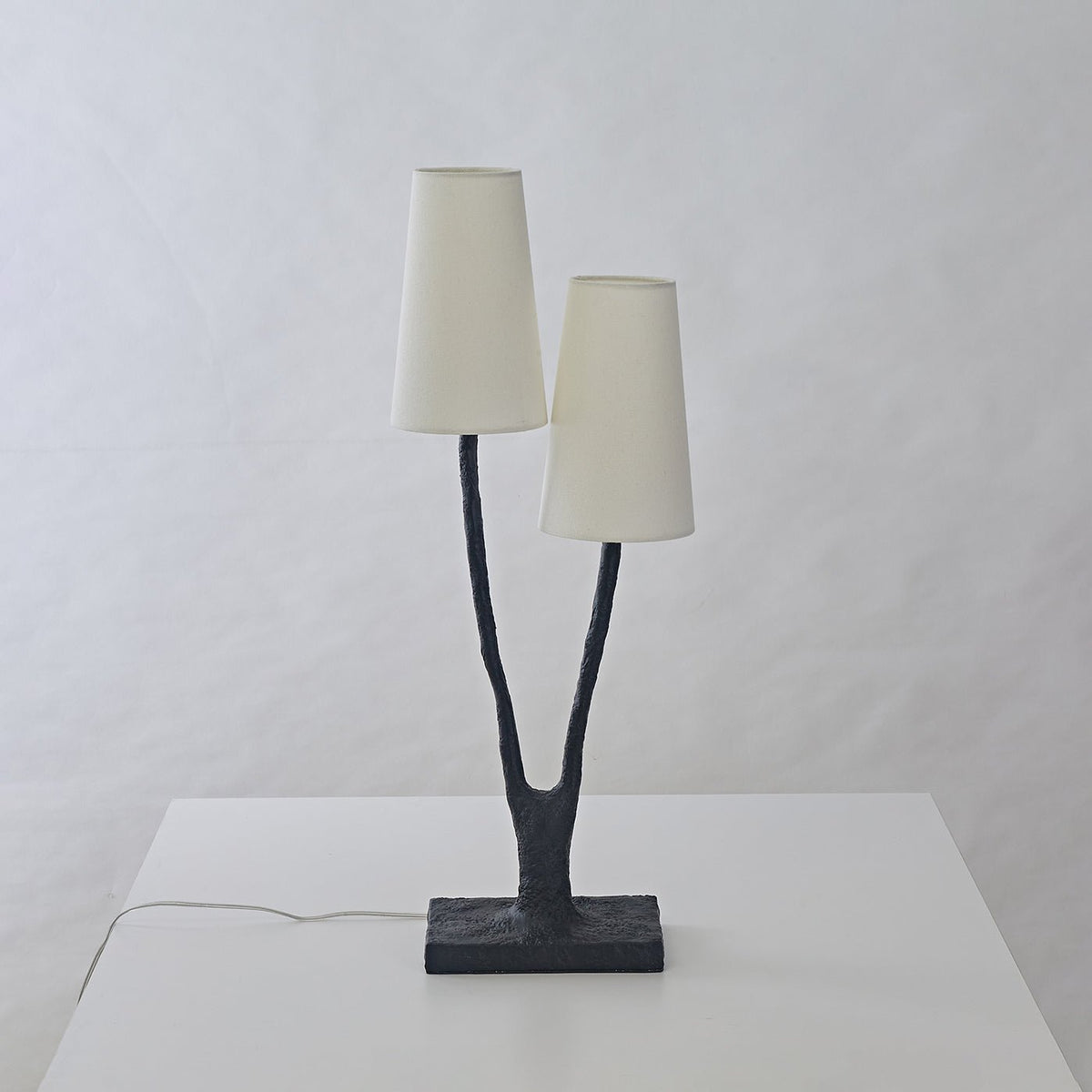 Roots Sculptural Table Lamp in Black Bronze with Fabric Shades