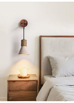 Rope Stone Cone Wall Sconce in Yellow Travertine and Walnut