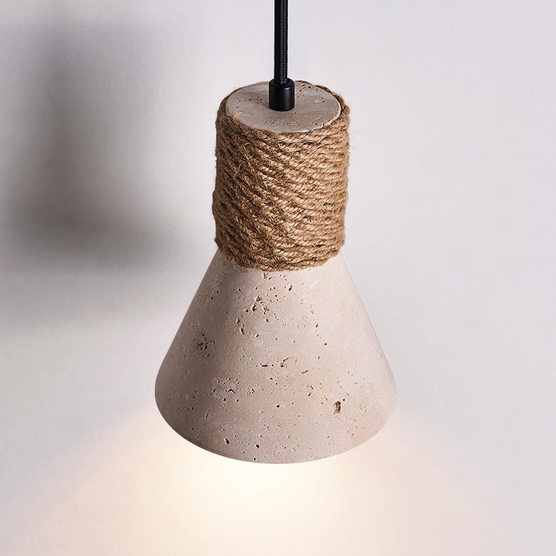 Rope Stone Cone Wall Sconce in Yellow Travertine and Walnut