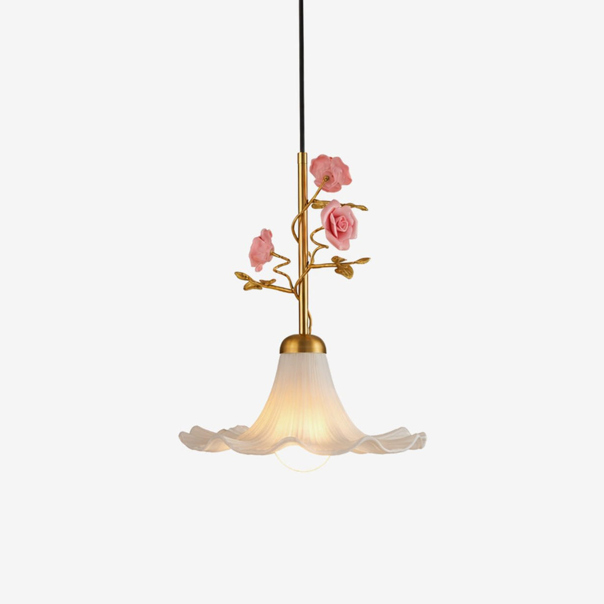 Rosaline Bloom Floral Pendant Light – Brass & Ceramic Designer Hanging Lamp