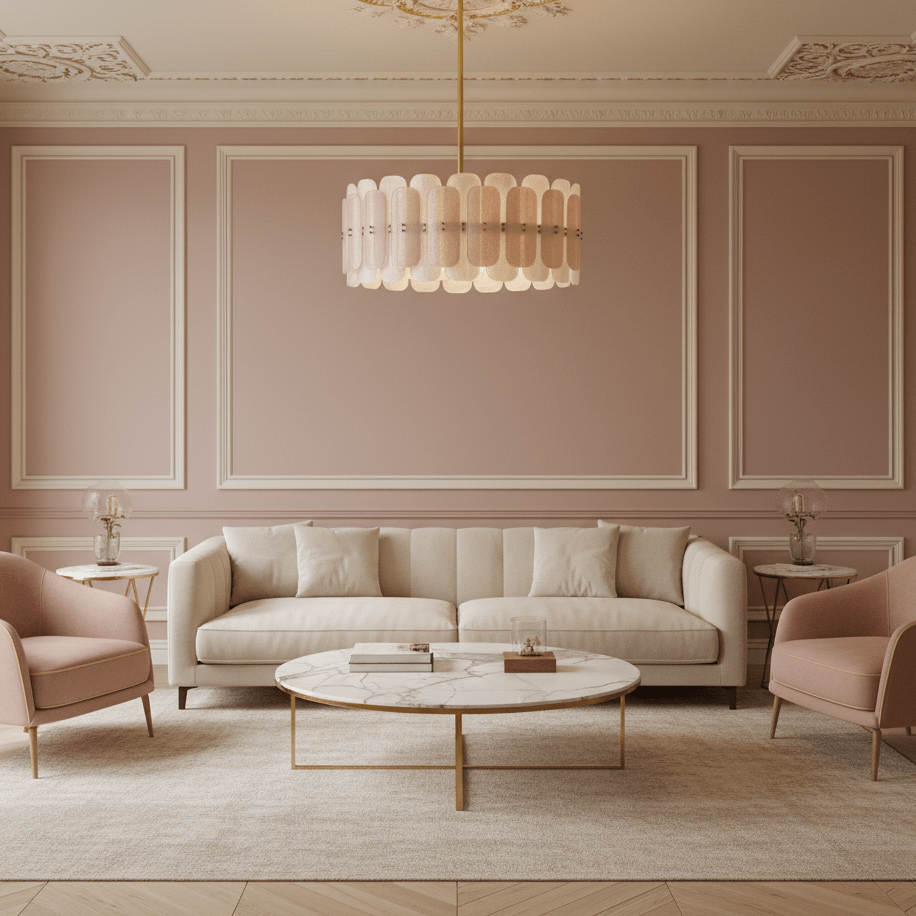 Rosalinne Petal Chandelier – Blush Pink & Ivory Glass, Copper Accents
