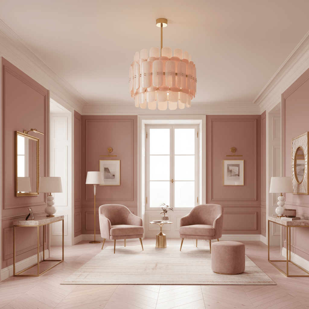 Rosalinne Petal Chandelier – Blush Pink & Ivory Glass, Copper Accents