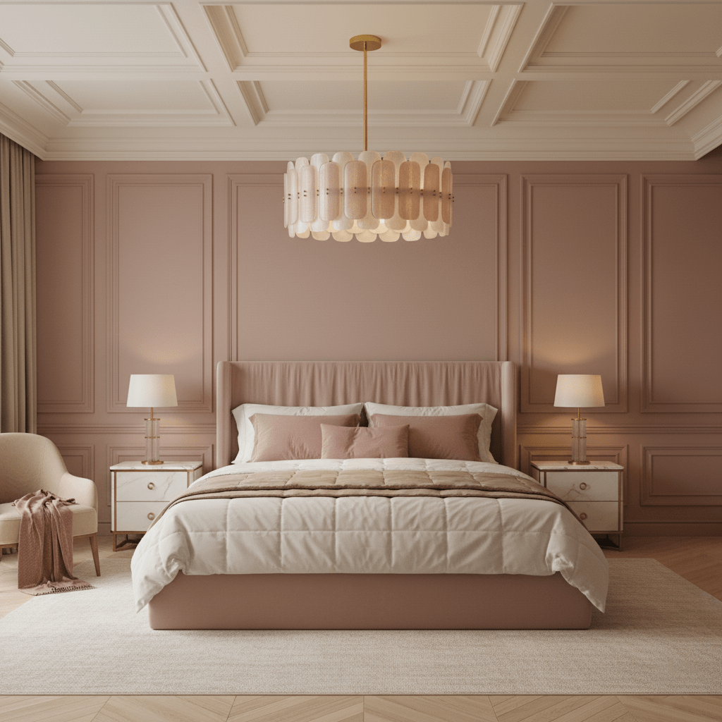 Rosalinne Petal Chandelier – Blush Pink & Ivory Glass, Copper Accents