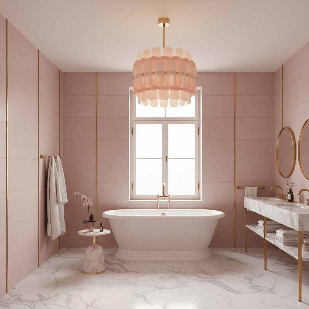 Rosalinne Petal Chandelier – Blush Pink & Ivory Glass, Copper Accents