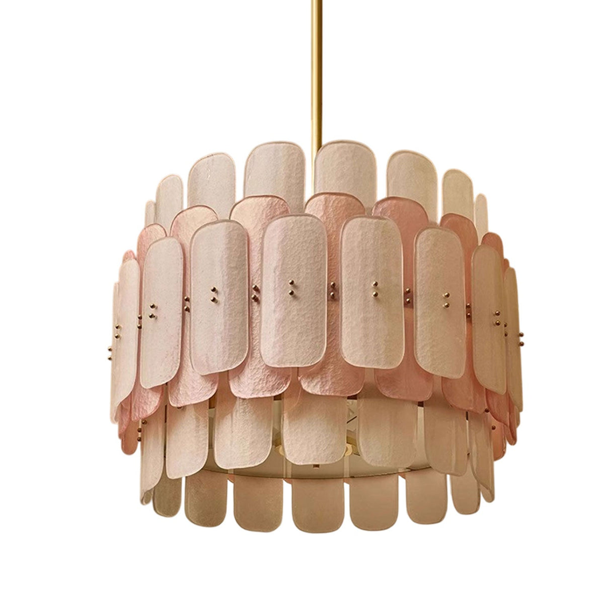 Rosalinne Petal Chandelier – Blush Pink & Ivory Glass, Copper Accents
