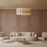 Rosalinne Petal Chandelier – Blush Pink & Ivory Glass, Copper Accents