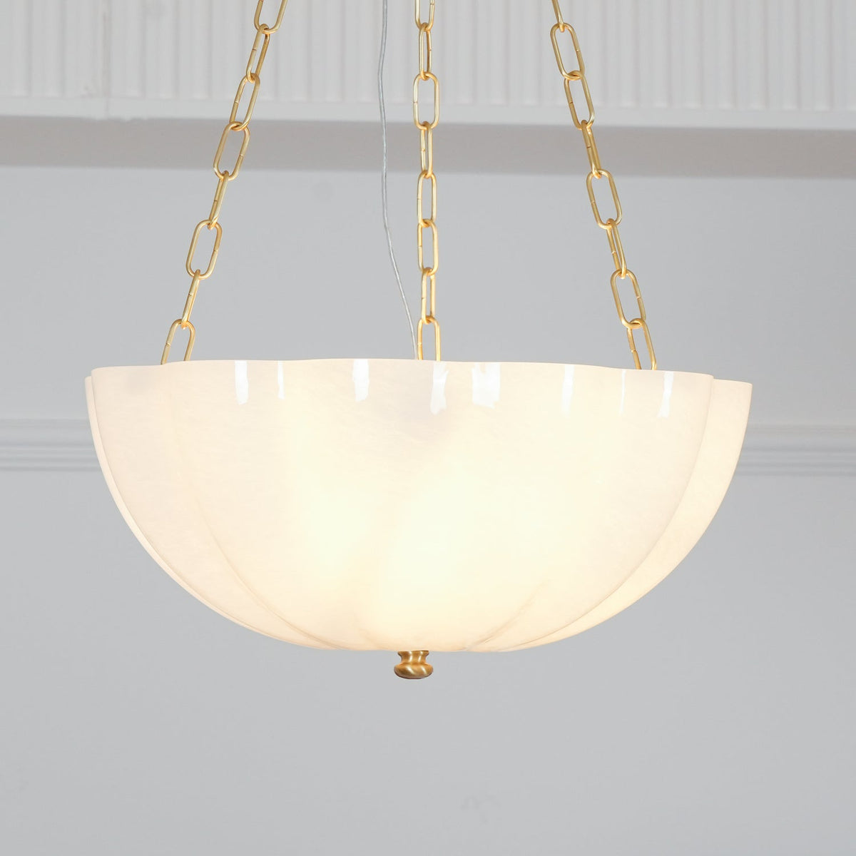 Rosehill Art Deco Chandelier — Gold Iron Frame, White Glass Shade, 3-Light