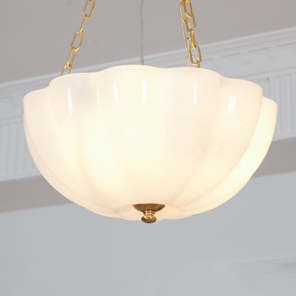 Rosehill Art Deco Chandelier — Gold Iron Frame, White Glass Shade, 3-Light
