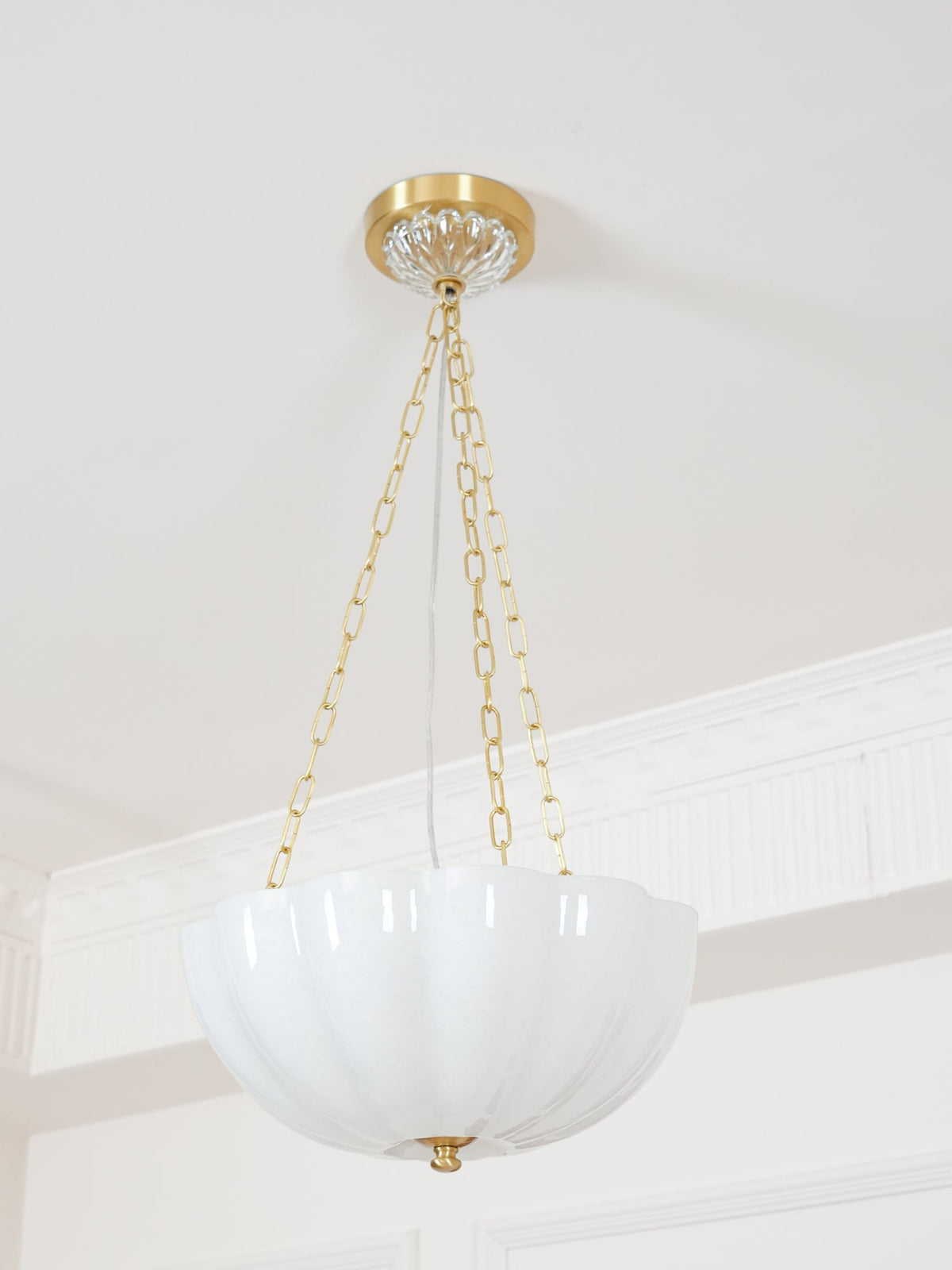 Rosehill Art Deco Chandelier — Gold Iron Frame, White Glass Shade, 3-Light