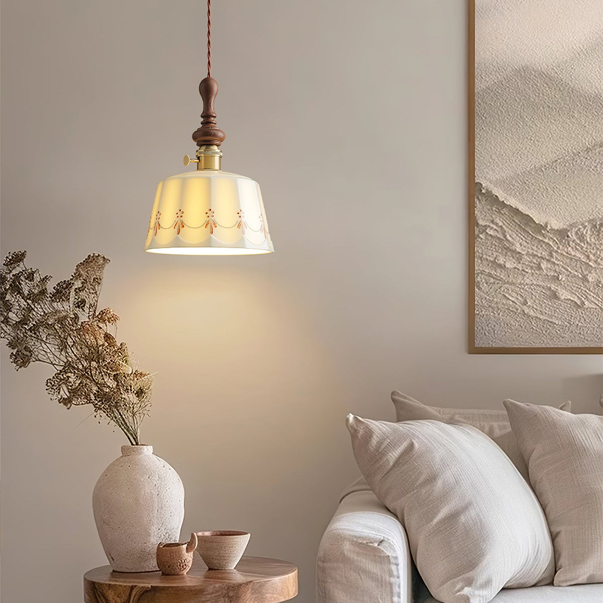Roselind Hand-Painted Ceramic Pendant Light for Dining & Living Spaces