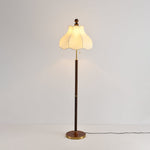 Roselle Bloom Floor Lamp – Scalloped Fabric Shade, Walnut Wood & Brass