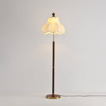 Roselle Bloom Floor Lamp – Scalloped Fabric Shade, Walnut Wood & Brass