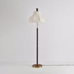 Roselle Bloom Floor Lamp – Scalloped Fabric Shade, Walnut Wood & Brass