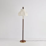Roselle Bloom Floor Lamp – Scalloped Fabric Shade, Walnut Wood & Brass