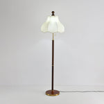 Roselle Bloom Floor Lamp – Scalloped Fabric Shade, Walnut Wood & Brass