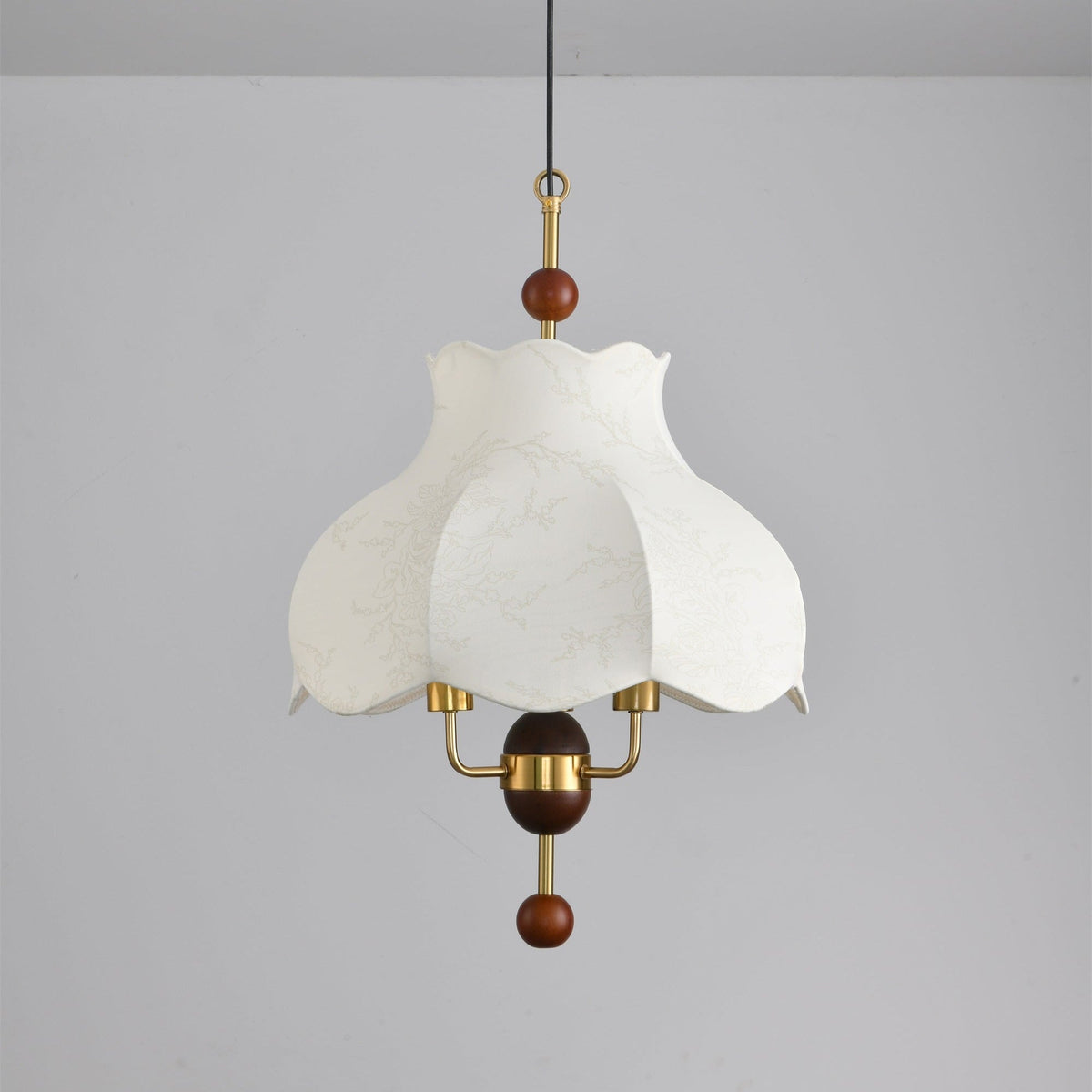 Roselle Bloom Pendant Light – Modern Walnut Wood & Fabric Ceiling Lamp for Dining Room, Living Room, Bedroom