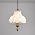 Roselle Bloom Pendant Light – Modern Walnut Wood & Fabric Ceiling Lamp for Dining Room, Living Room, Bedroom