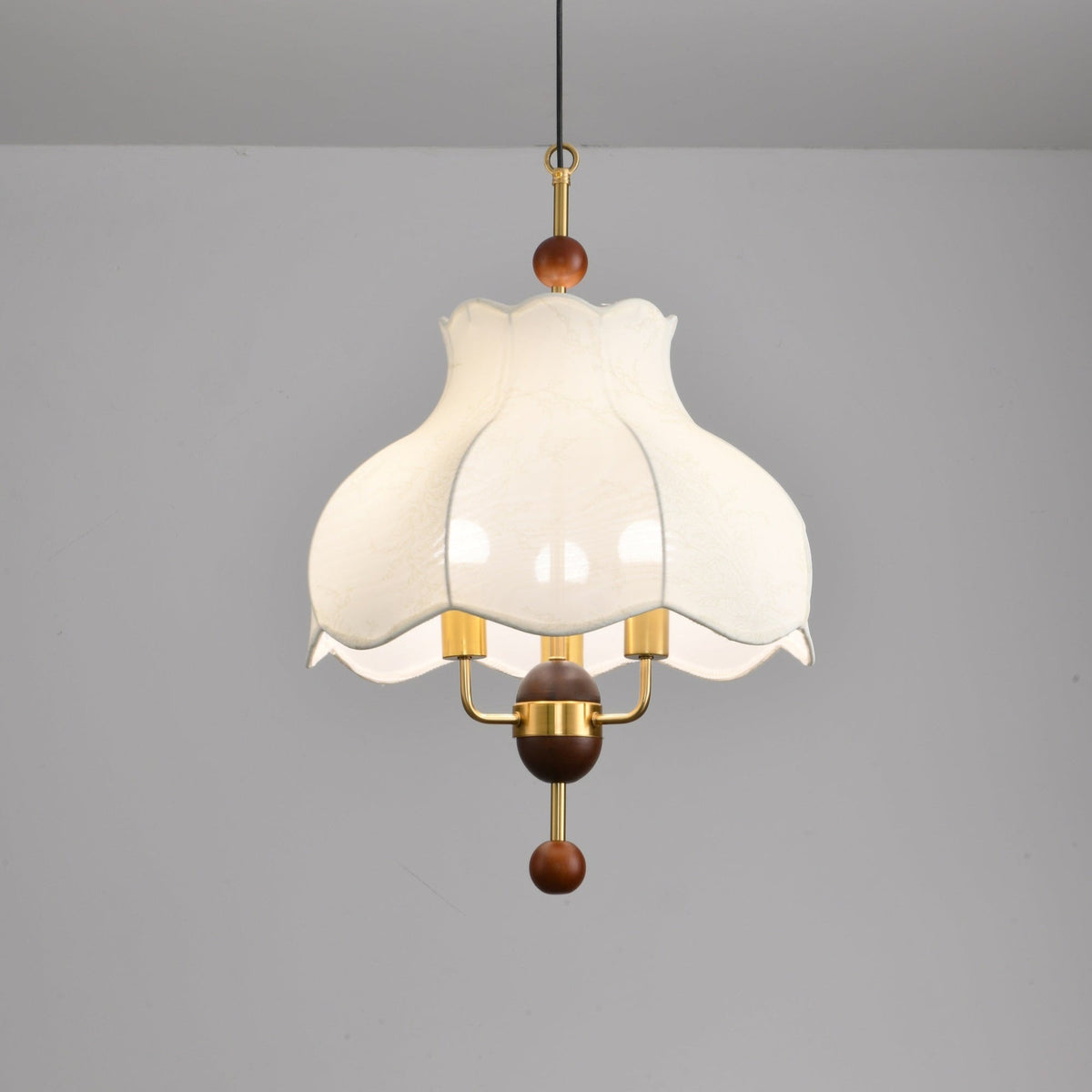 Roselle Bloom Pendant Light – Modern Walnut Wood & Fabric Ceiling Lamp for Dining Room, Living Room, Bedroom