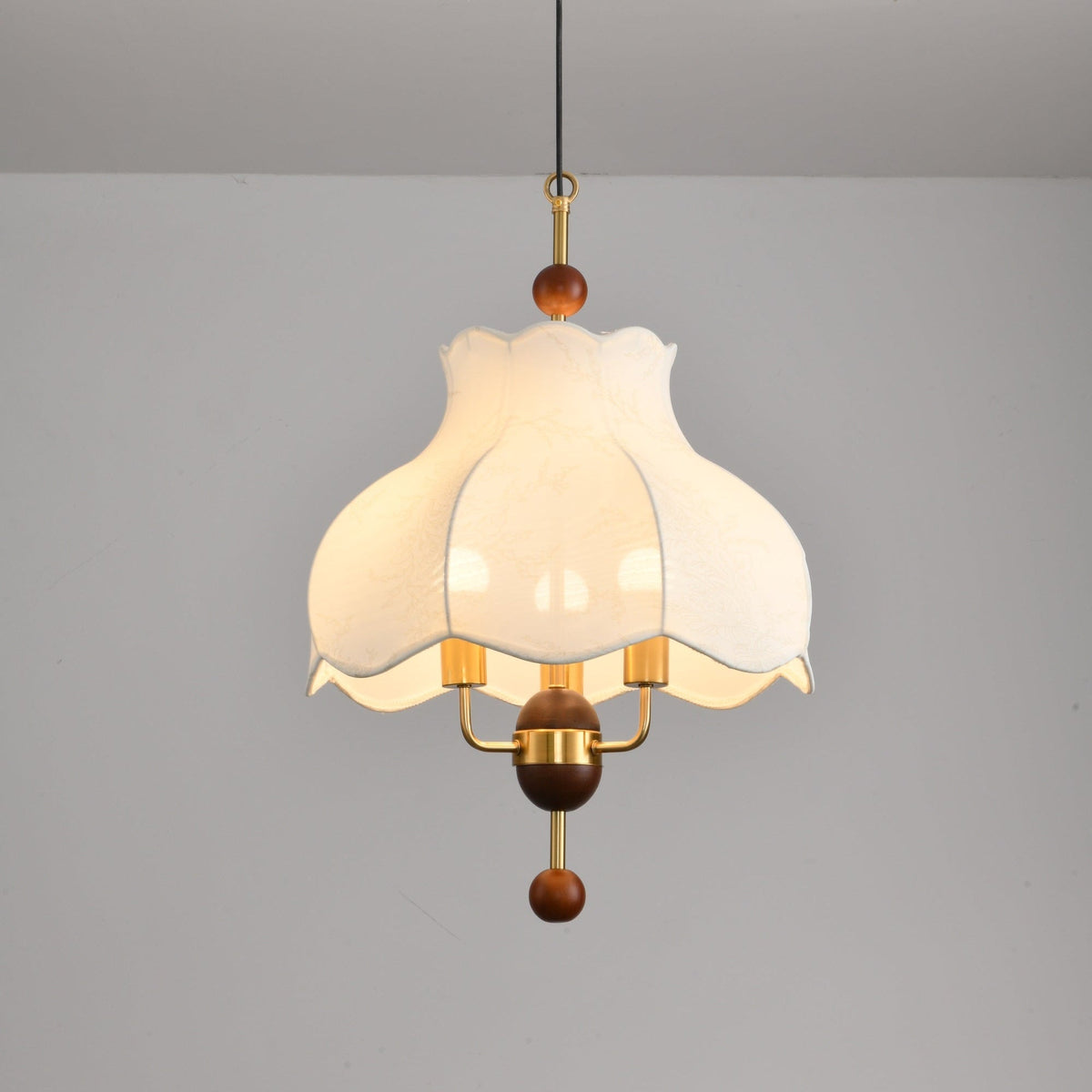 Roselle Bloom Pendant Light – Modern Walnut Wood & Fabric Ceiling Lamp for Dining Room, Living Room, Bedroom