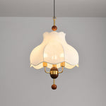 Roselle Bloom Pendant Light – Modern Walnut Wood & Fabric Ceiling Lamp for Dining Room, Living Room, Bedroom